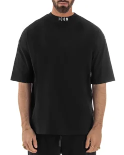 T-shirt uomo mezzo collo stampa basic oversize gola alta nero ICON IUT008