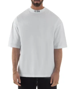 T-shirt uomo mezzo collo stampa basic oversize gola alta bianco ICON IUT008
