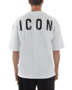 T-shirt uomo mezzo collo stampa basic oversize gola alta bianco ICON IUT008