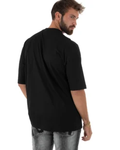 T-shirt Uomo Mezzo Collo Stampa Basic Oversize Gola Alta Nero ICON ICUF2W6T007