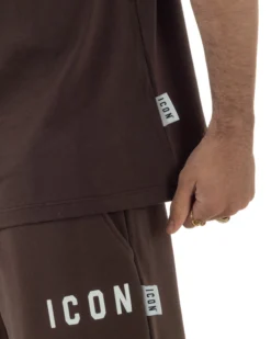 T-shirt uomo mezzo collo stampa basic oversize gola alta marrone ICON IUT008