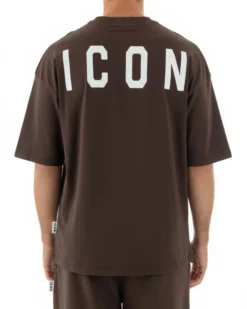 T-shirt uomo mezzo collo stampa basic oversize gola alta marrone ICON IUT008