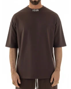 T-shirt uomo mezzo collo stampa basic oversize gola alta marrone ICON IUT008