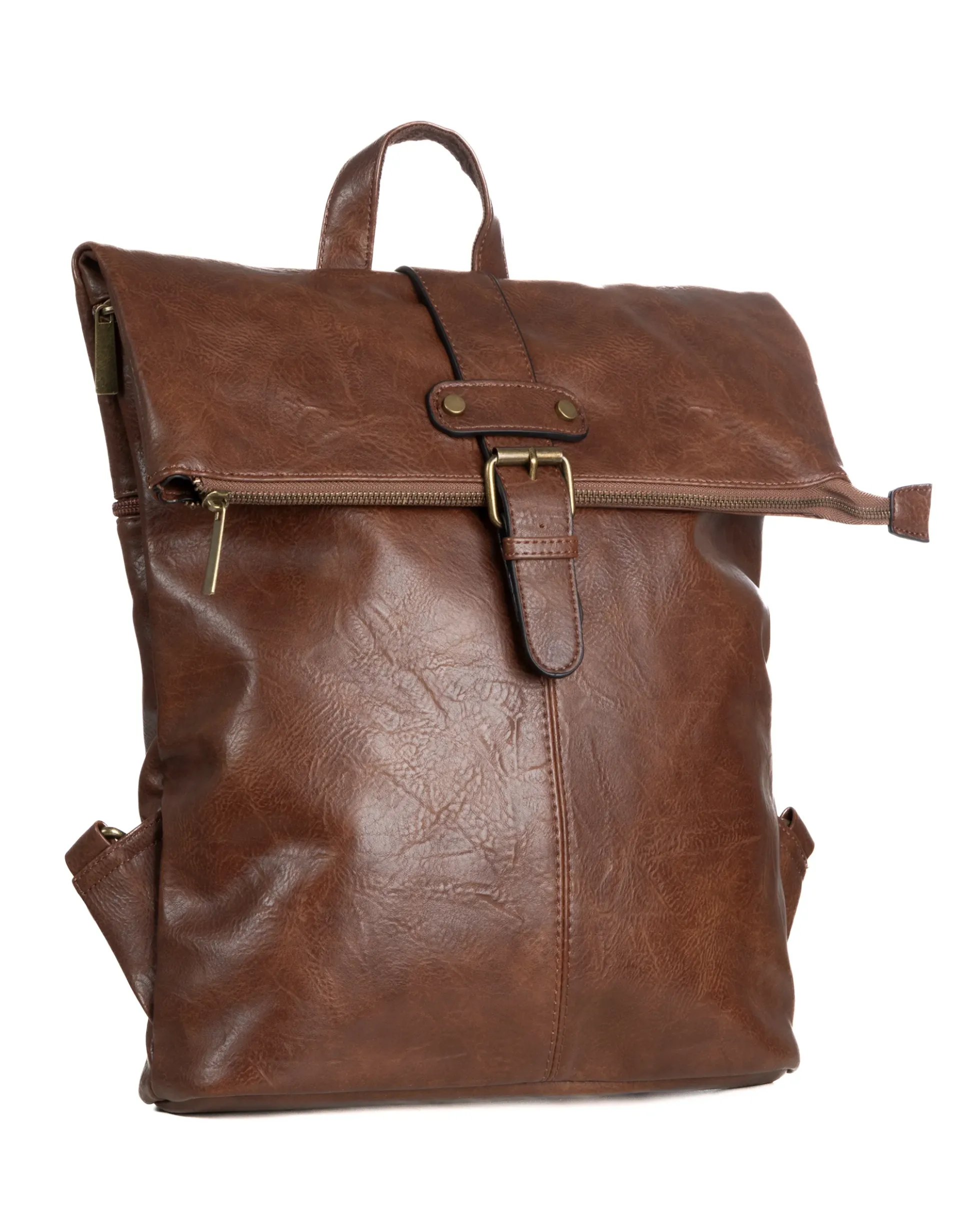 Zaino uomo moderno da spalla unisex multitasche zip ecopelle marrone GIOSAL-ZU1141A